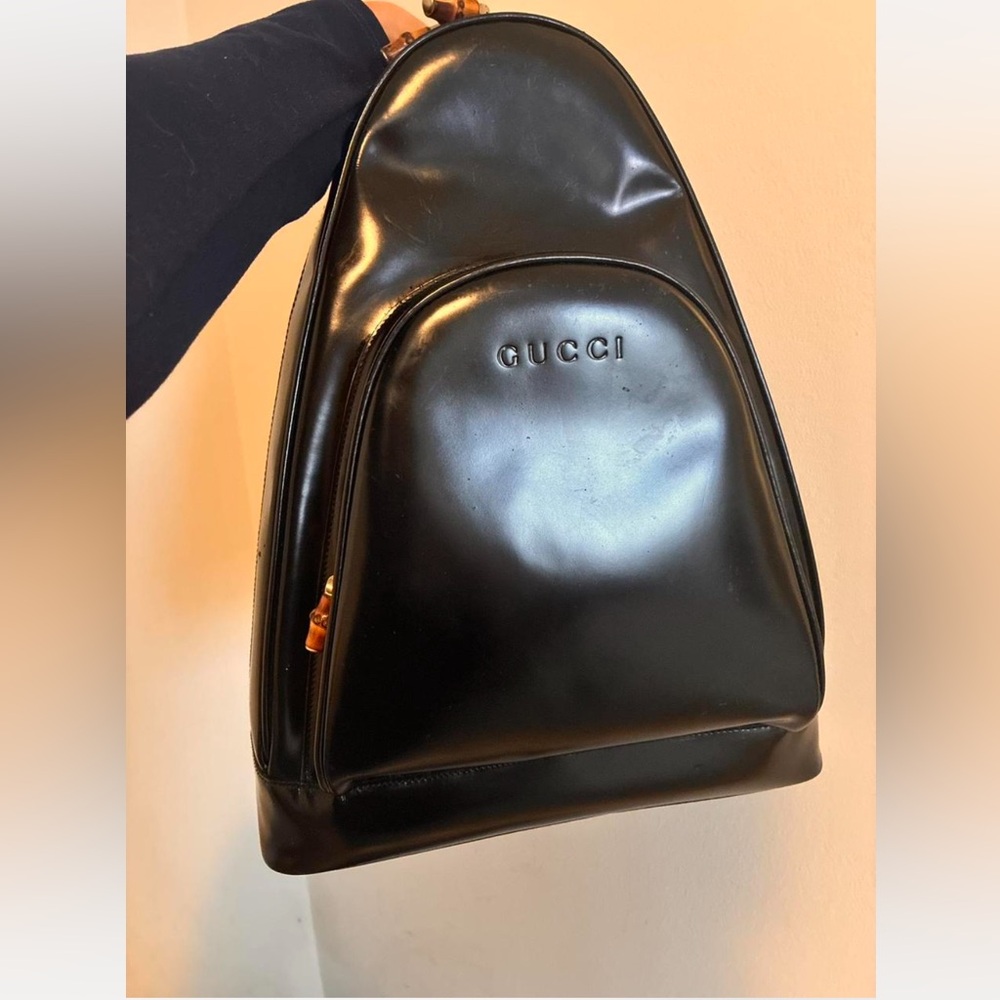 Gucci bamboo Black patent Leather backpack
